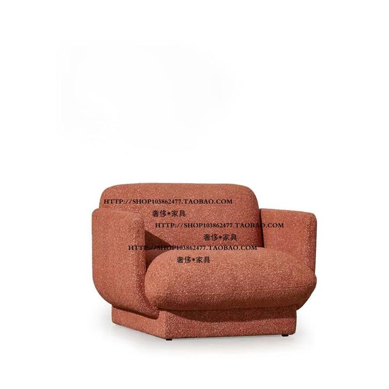 北欧美式中古风格实木羊羔绒布艺单人位沙发椅洽谈椅交椅阳台椅