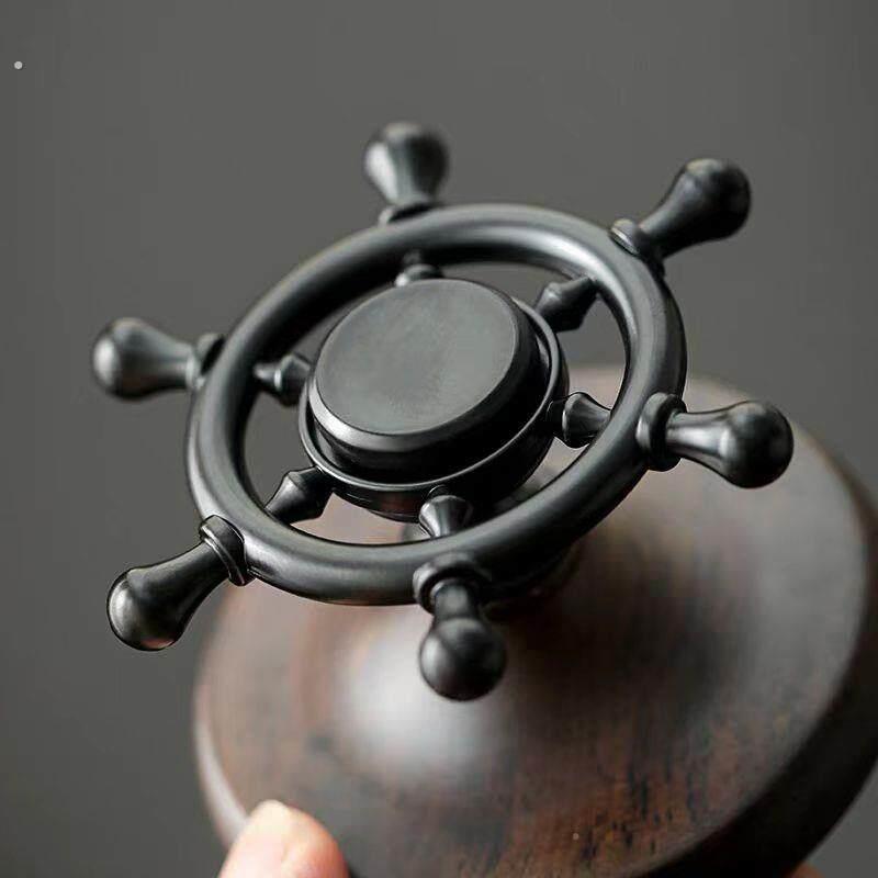 黑檀木创意船舵盖置茶具配件摆件茶道零配指尖陀螺盖置