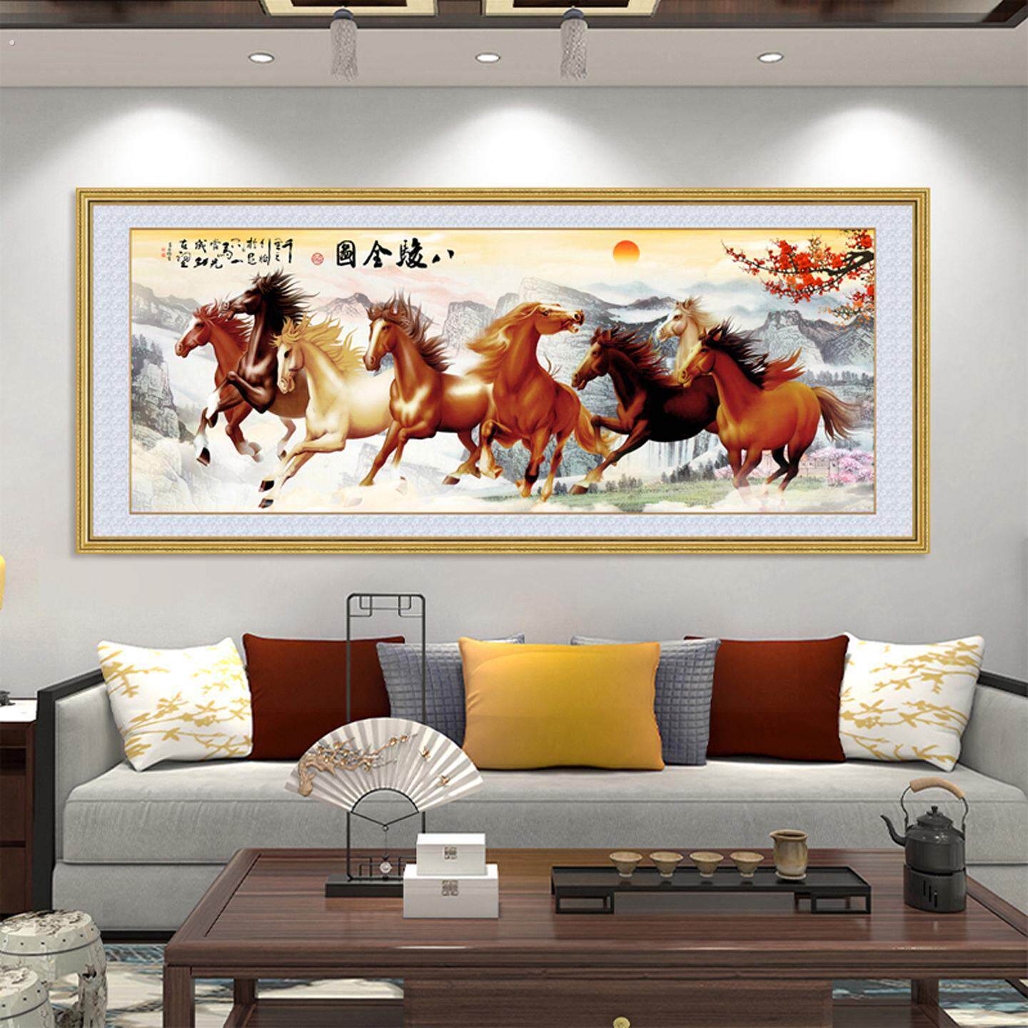 墙贴八骏图办公室客厅装饰画壁画挂画背景墙马到成功字画壁纸自粘