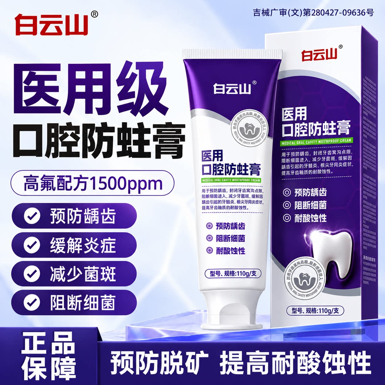 白云山牙膏含氟医用口腔防蛀膏预防龋齿阻菌缓解牙周炎症牙膏正品