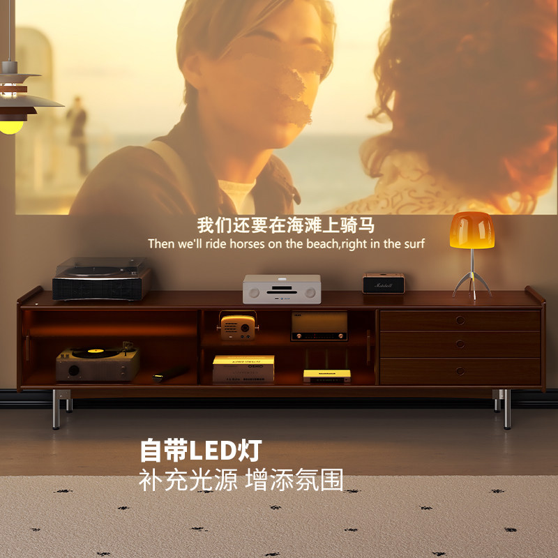 复古实木电视柜北欧移门墙柜组合柜客厅家用小户型整装电视机柜子