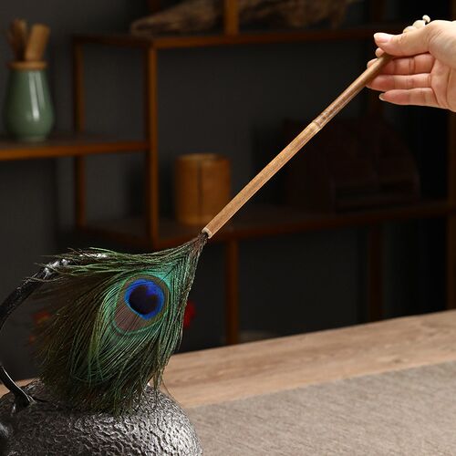 尘掸孔雀羽毛除尘掸竹制鸵鸟毛扫灰家用神器装饰品鸡毛掸禅子复古