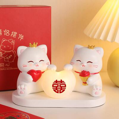 可爱招猫财明灯摆件新婚礼物物长结婚氛围感装饰送KQA1007朋友订