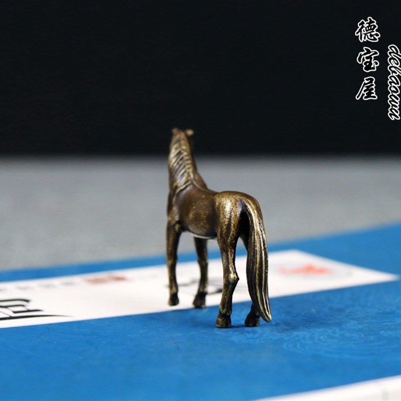 铜马小摆件实心黄铜微雕生肖马小马骏马铜艺铜手把件仿古铜器古玩