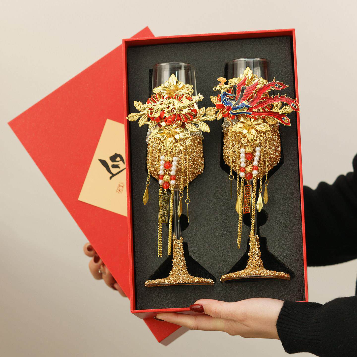 恒列结婚人龙敬酒杯新婚d礼物送新手工iy香凤槟高脚杯姐AL260212
