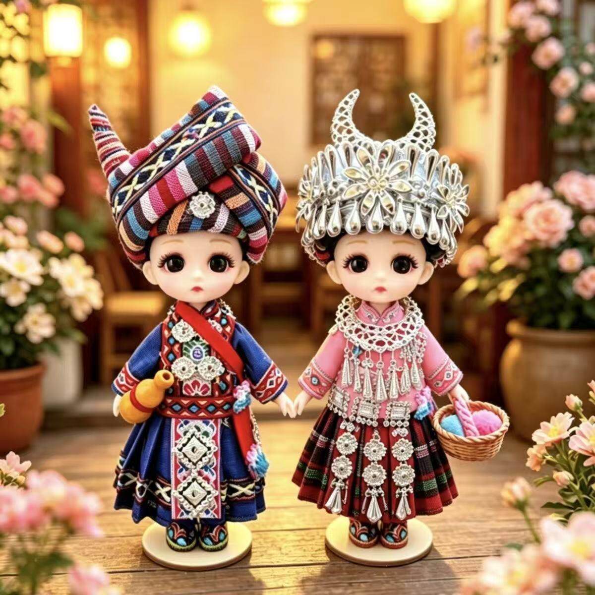 件侣款2个装苗族ENL情娃娃摆民族手工艺品贵州旅念游纪品桌面装饰