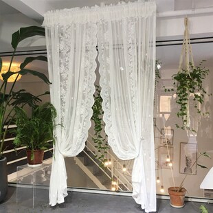 美式免打孔安装欧式魔术贴自粘防蚊飘窗帘隔断窗纱帘门帘田园蕾丝
