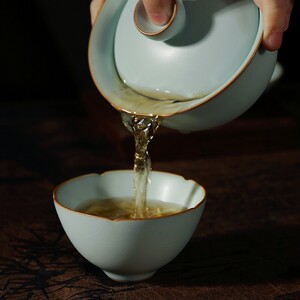 古月杯手工汝窑主人茶杯单杯品茗杯开片可养景德镇陶瓷青澹窑汝瓷