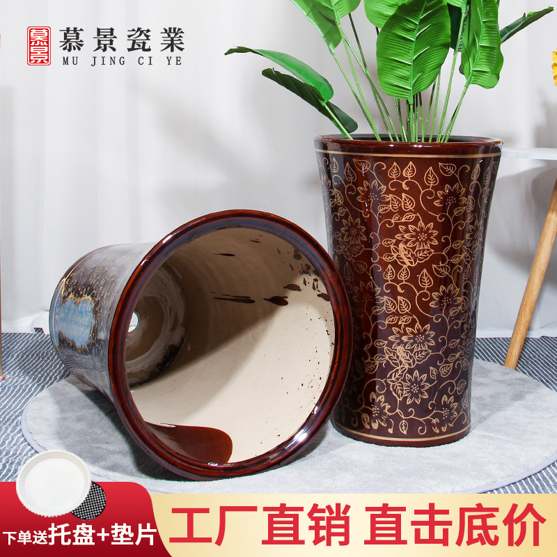 中式陶瓷花盆大号特大号大口径福字花盆客厅发财树幸福树大花盆
