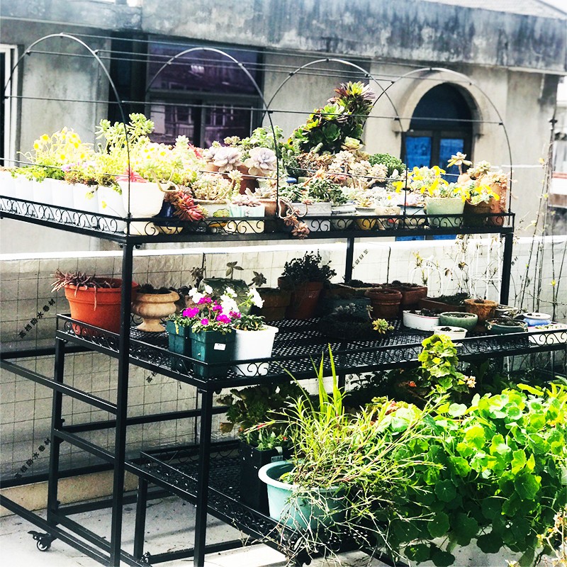阳台花架伸缩多层双层三层多肉花架室外移动花架带轮遮阳防雨架子