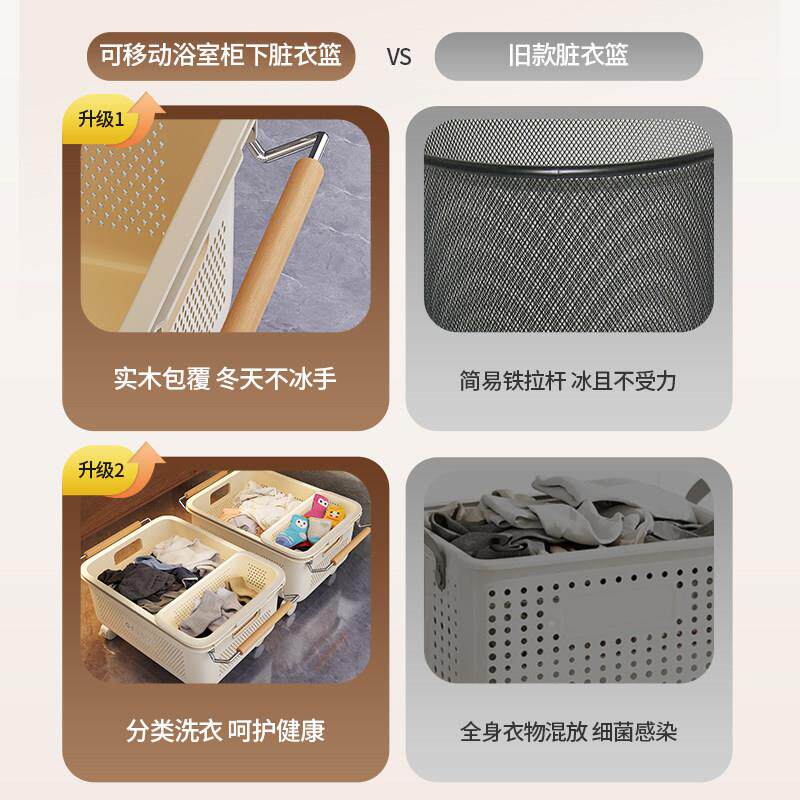 脏衣篮家用浴柜下室脏衣服储物筐镂洗空脏衣篓功7114能带轮杂多物