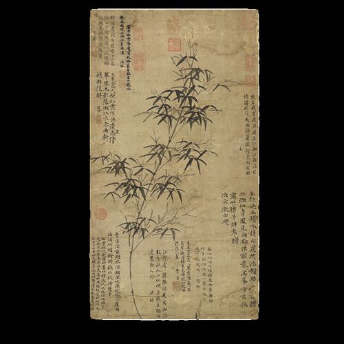 元倪瓒春雨新篁图墨竹图古代花鸟画卷轴国画字画复制品仿古画挂画