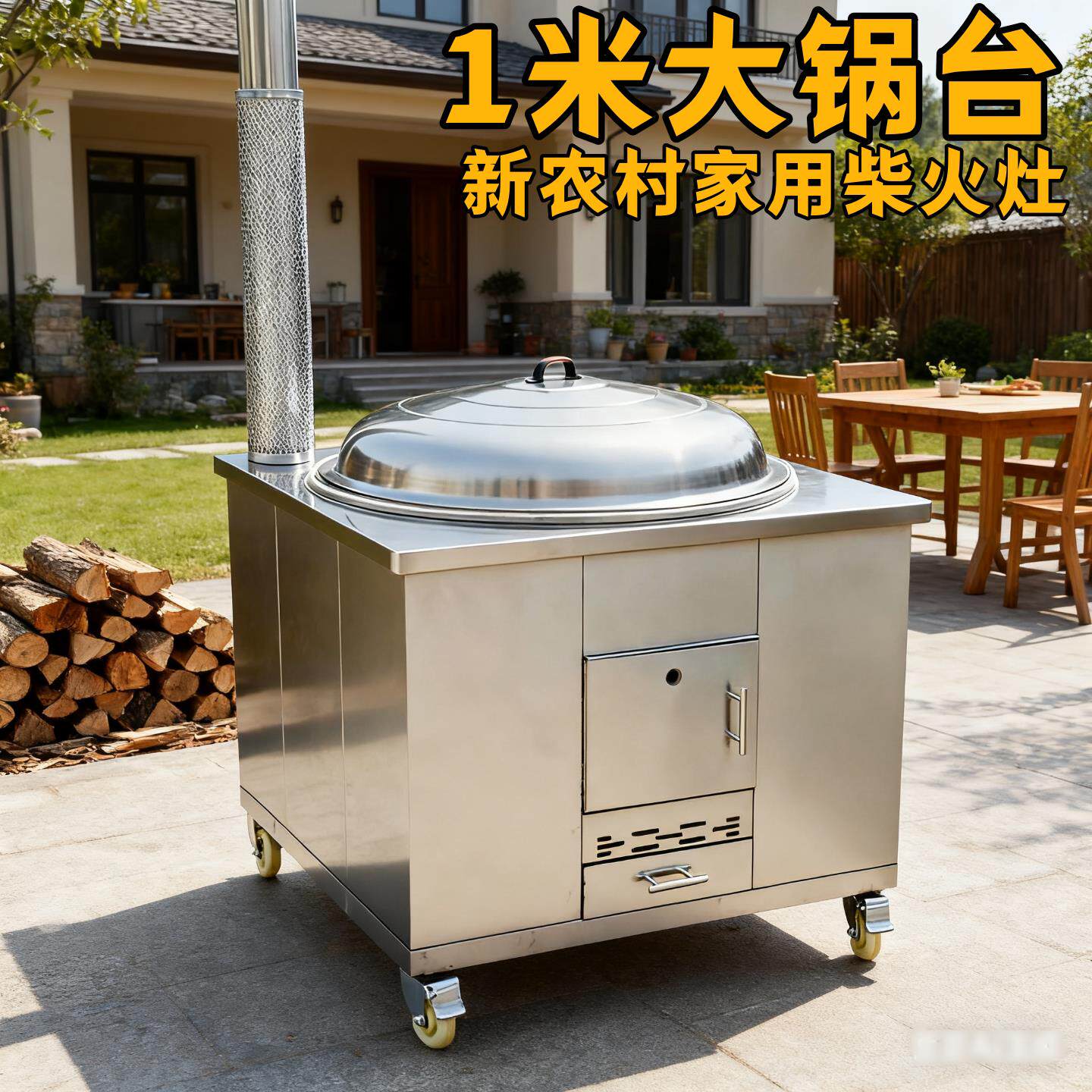 柴火锅灶新农村家用烧木可移动不锈柴钢大灶不锈钢灶款台户外铁锅