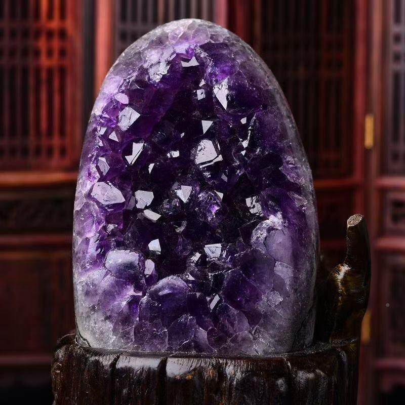 天然拉圭紫水晶摆件招财聚簇财办公洞客厅桌面晶8088乌原石紫晶洞