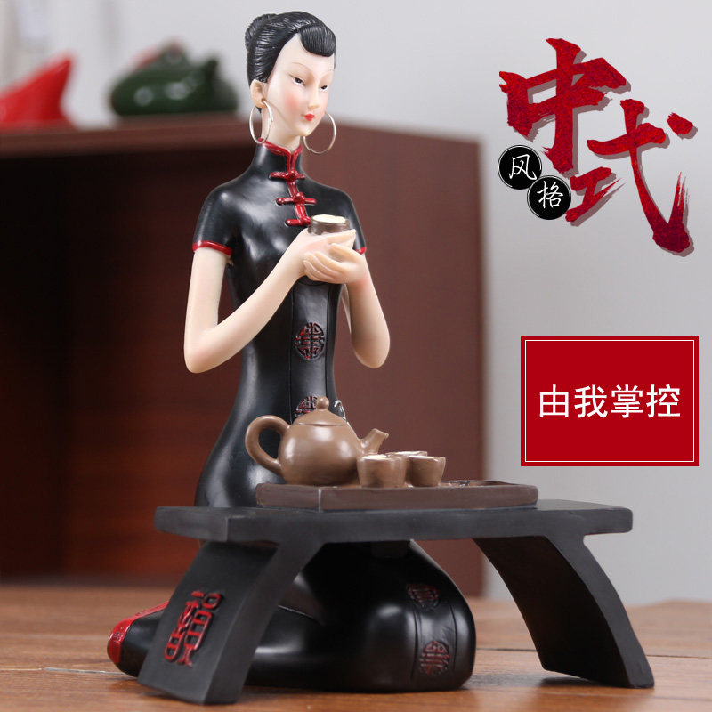 创意中式古典旗袍仕女摆件家居客厅家具饰品工艺品中国风美女人物