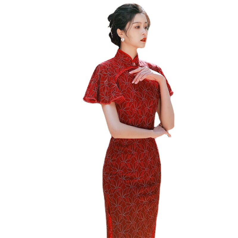 2026新款春夏款复合蕾丝圆襟旗袍敬酒服复古改良老上海旗袍年轻款图片