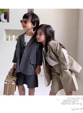 2026新款春夏儿童韩版校园季纯色西装外套男女童学院风礼服套装潮