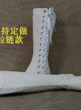 2026新款七彩花舞民族舞蹈鞋子米白色帆布材料系带带跟款男女通用