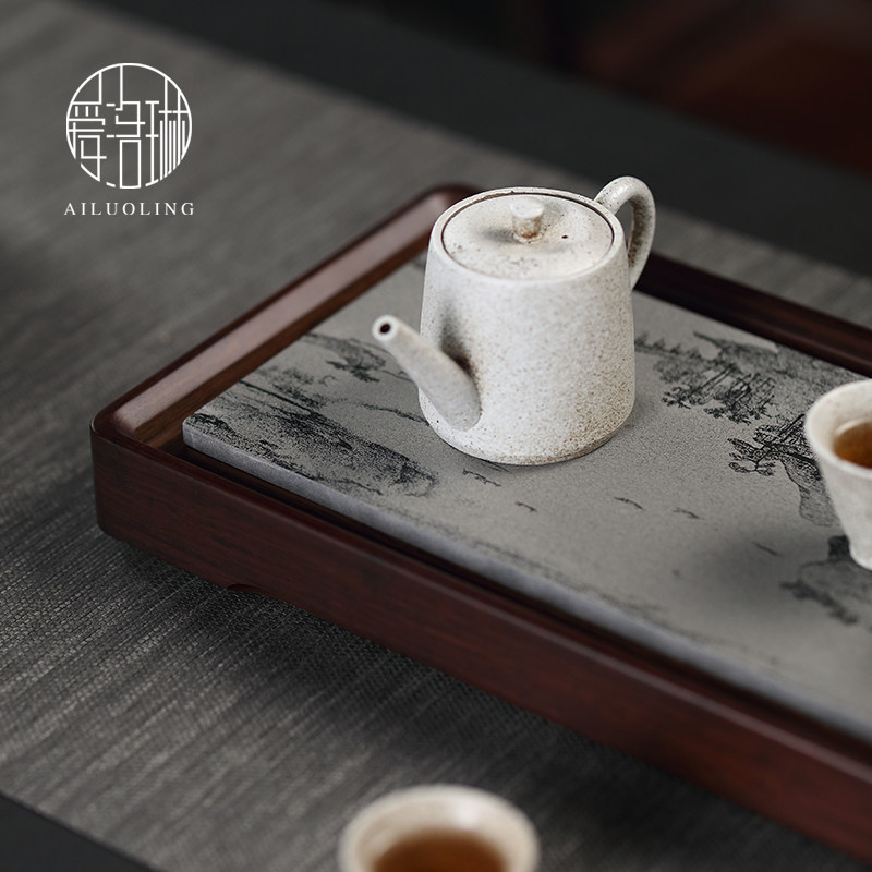 爱洛琳 乌金石茶盘重竹排水茶盘干泡盘 家用复古实木茶台创意茶海