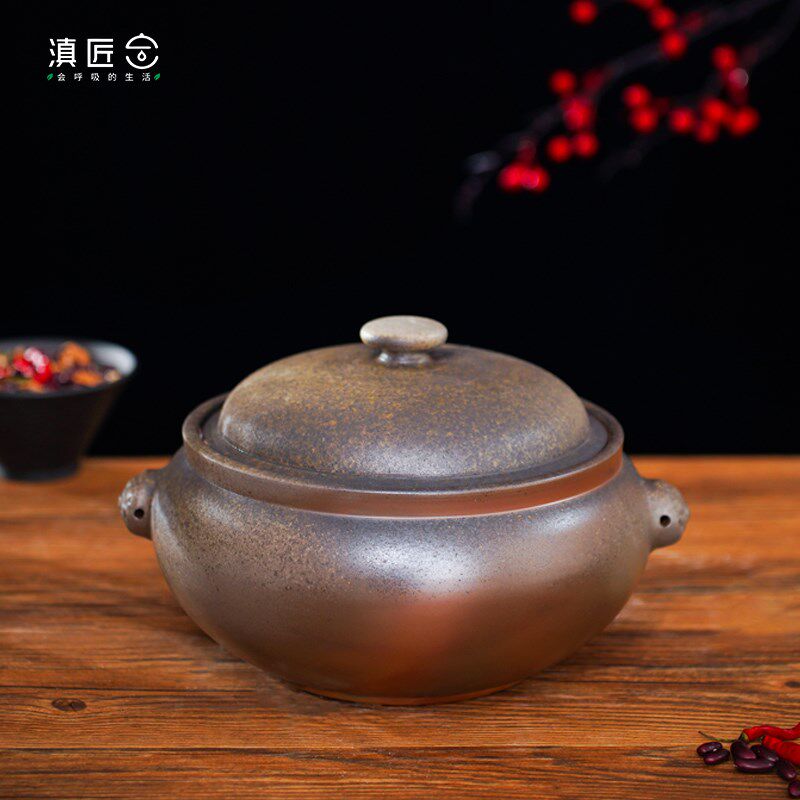 建水紫陶汽锅古法柴烧家用云南传统老式土锅炖锅紫陶瓷煲砂锅煲汤