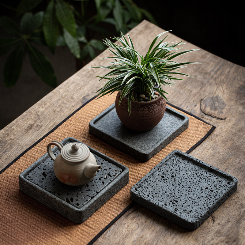 乌金石方形干泡壶承火山岩茶壶垫茶杯托盘防烫垫功夫茶具配件包邮