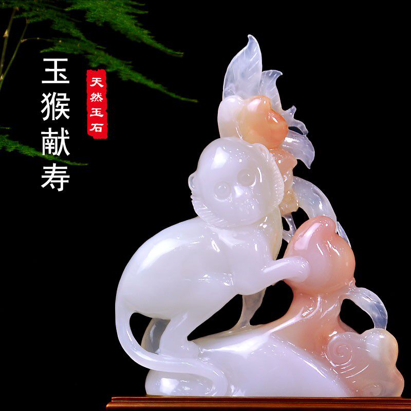 天然玉石十二生肖摆件家居客厅中式装饰鼠兔猴羊蛇动物工艺品摆设