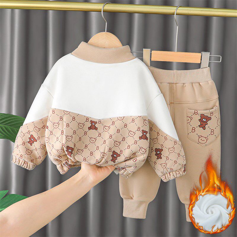 男童冬装加绒套装2023新款加厚潮童装冬季一岁儿童衣服宝宝秋冬装