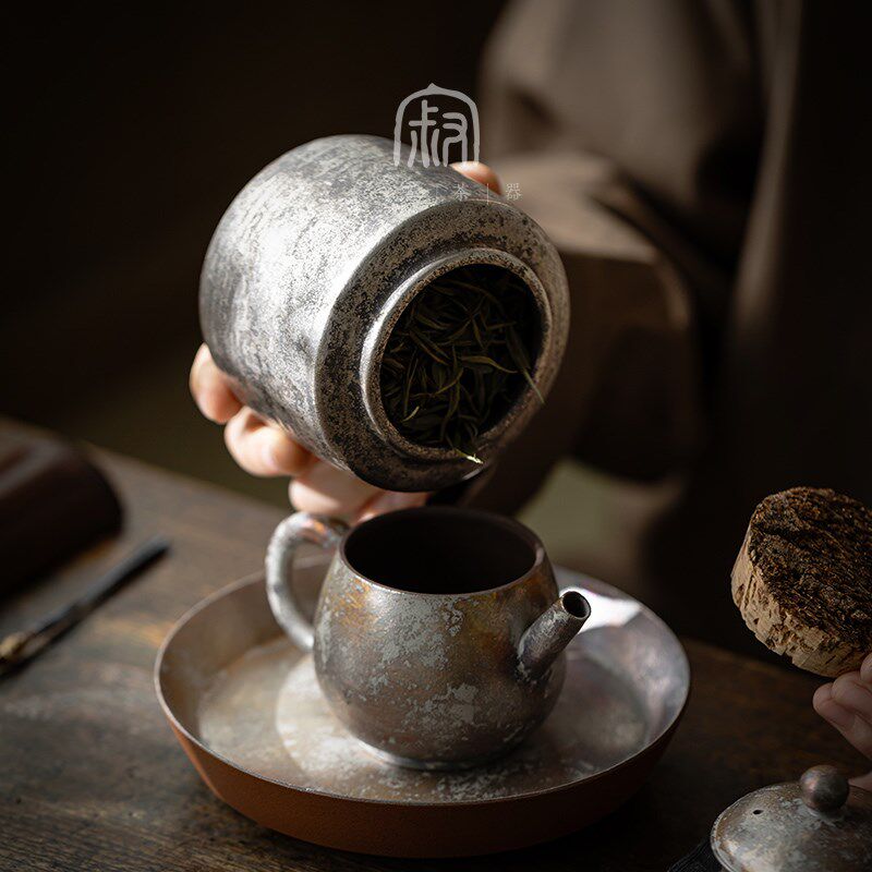 寂艺烧银泊茶叶罐中式创意鎏银小号红茶白茶储茶罐木塞密封茶罐