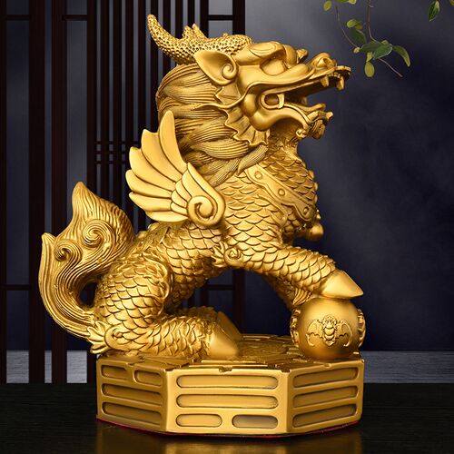 铜麒麟摆件一对踩八卦麒麟家居客厅公司前台商铺收银台乔迁工艺品