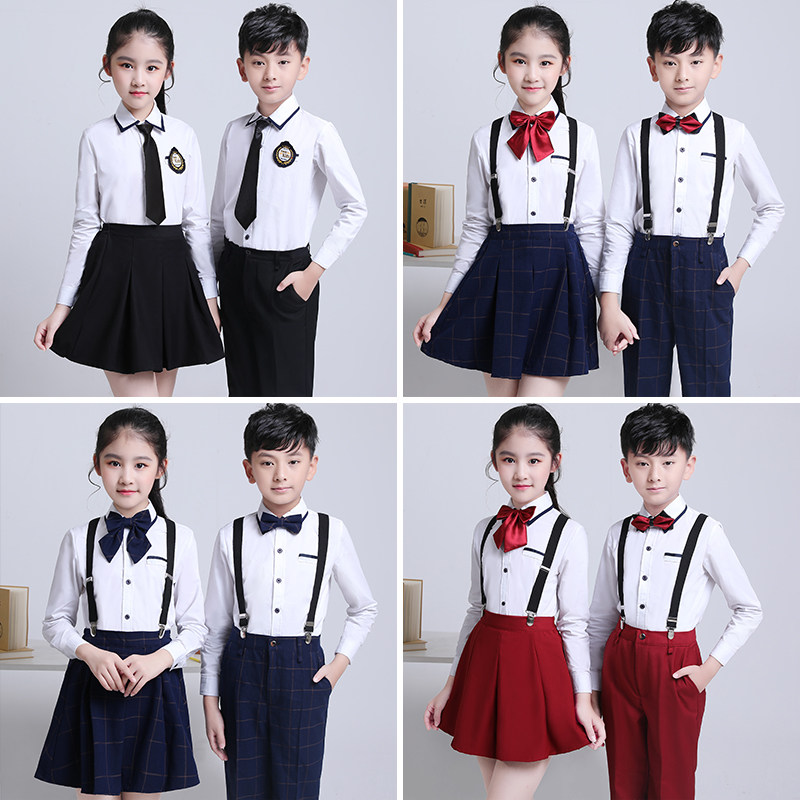 儿童大合唱服演出服中小学生校服表演服装男女朗诵背带裤长袖套装