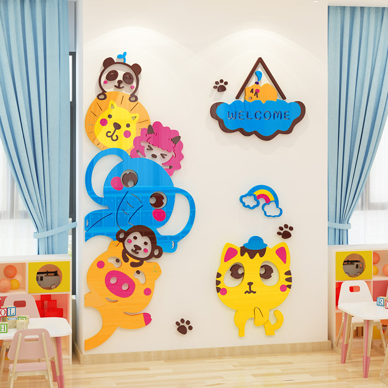 幼儿园楼梯主题墙面装饰托管班级文化墙门贴教室环境创设布置材料