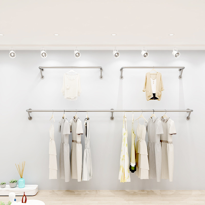 服装店不锈钢上墙架女装店陈列展示架网红专用挂衣架童装店衣服架
