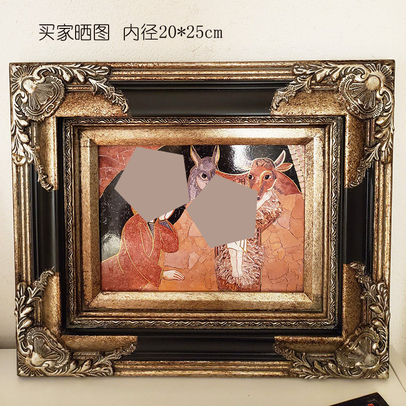 欧式实木油画框婚纱照相框黑色银色复古画框宽度10.3cm厚度5.2cm