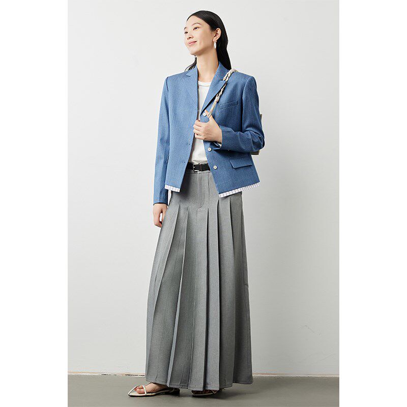 因由 轻熟风立体剪裁西服女显瘦羊毛短款半身裙拼接西装半裙套装
