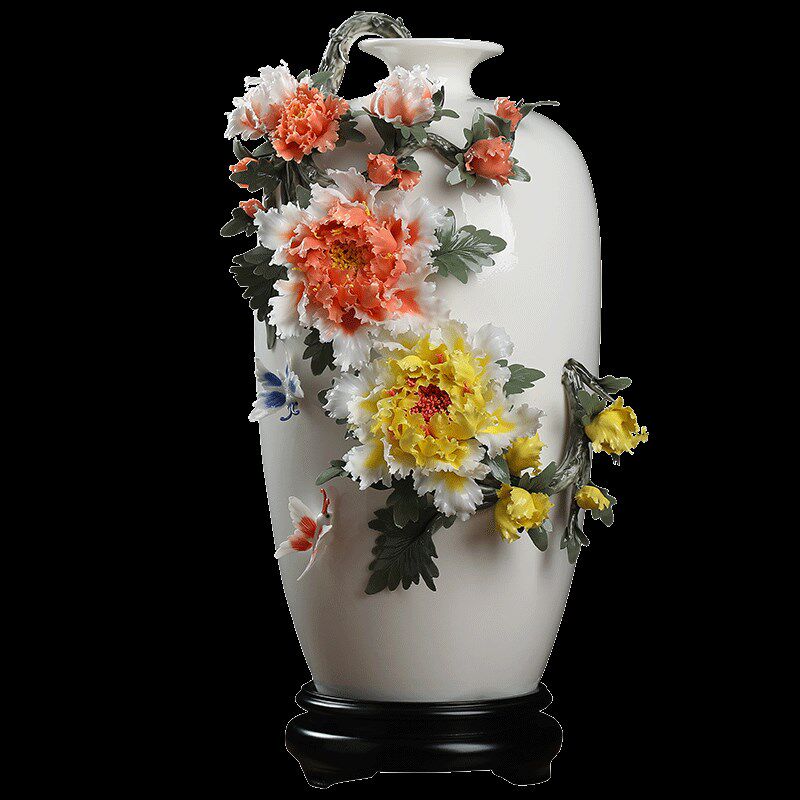 陶瓷手工花瓶新中式高端办公室客厅插花书架红酒展示柜装饰品摆件