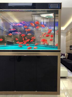生态中大型长方形龙鱼缸1.2米1.5米玻璃水族箱超白屏风下底过滤缸