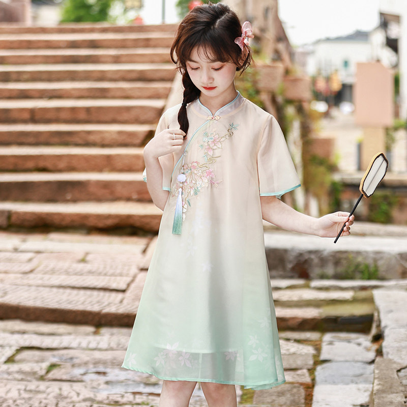 女童夏装旗袍连衣裙2024新款儿童汉服高端雪纺裙子女孩夏季公主裙
