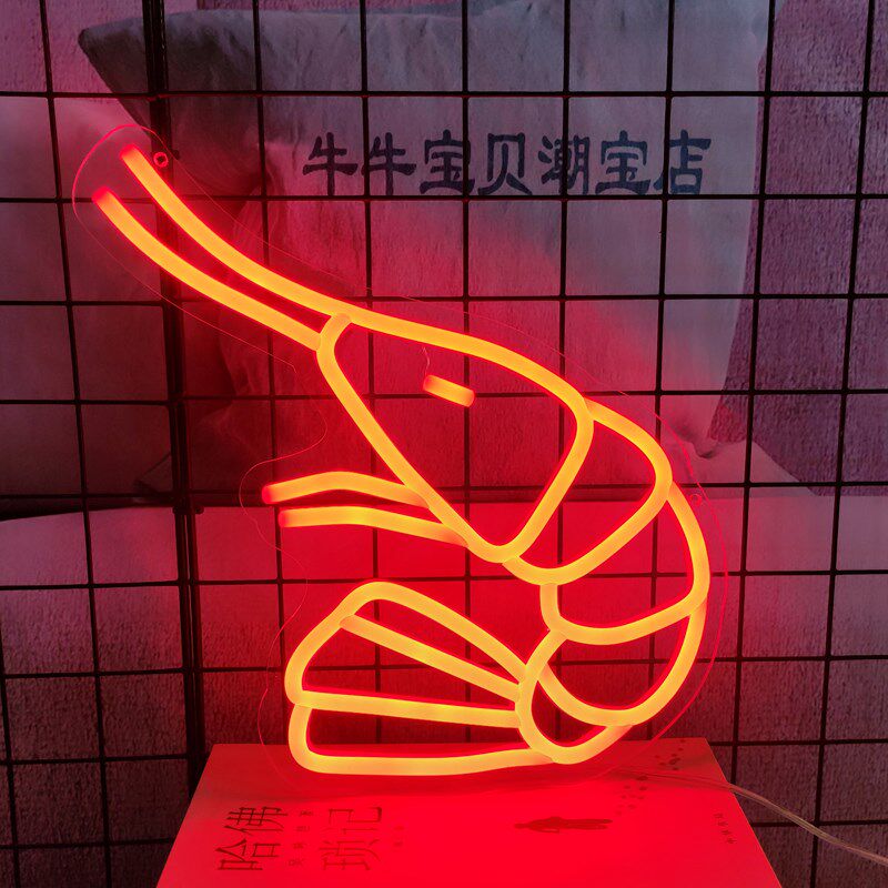 定制海洋水产霓虹灯鱼虾螃蟹鱿鱼章鱼装饰灯氛围灯摆摊饭店背景灯