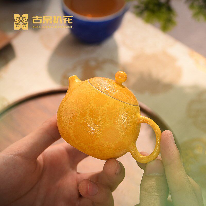 古帛扒花手工陶瓷功夫小茶壶单壶非紫砂景德镇茶具中式手绘泡茶器