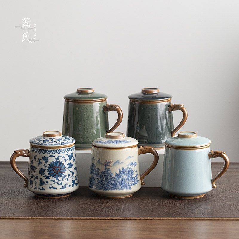 器氏茶杯陶瓷茶水分离杯男士高档汝窑泡茶杯大容量过滤水杯办公室