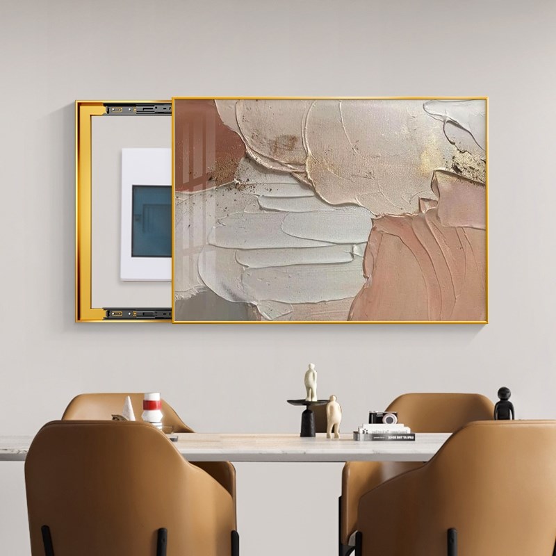 网红意式抽象电表箱装饰画肌理壁画油画风餐厅挂画配电箱推拉遮挡
