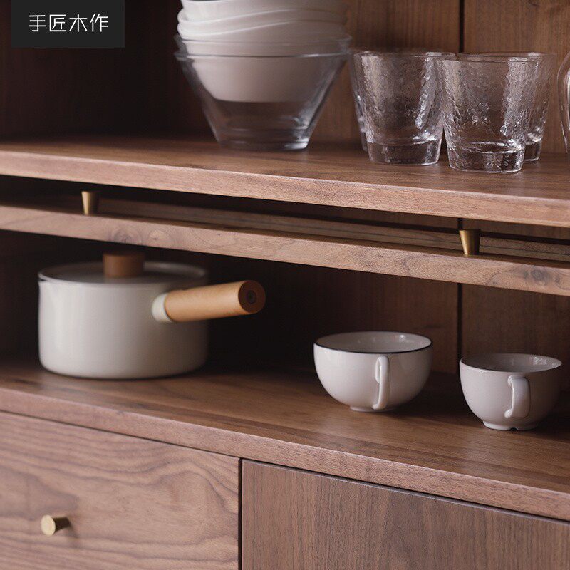 手匠黑胡桃木餐边柜北欧全实木酒柜樱桃木多功能茶水柜储物展示柜
