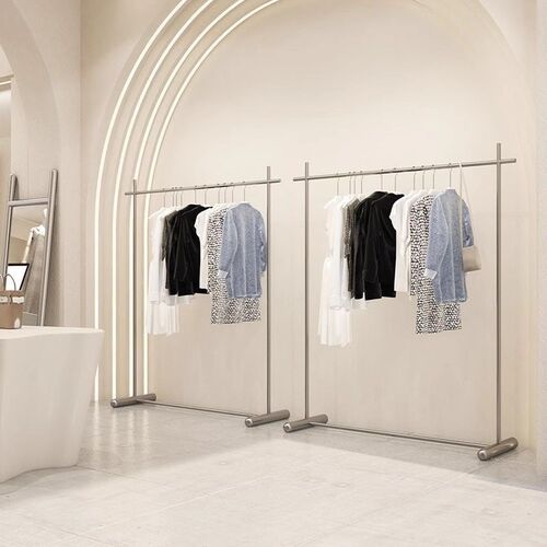 服装店不锈钢侧挂展示架男女童装店落地式货架衣服架室内外晾衣架
