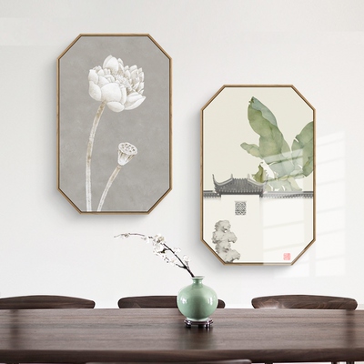 禅境 新中式壁画挂画装饰画沙发背景墙挂画水墨八边形玄关禅意定