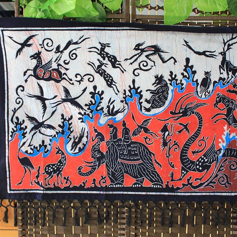 民族工艺品蜡染画纯手工大气布艺挂画客厅会议室装饰背景画汉兽图