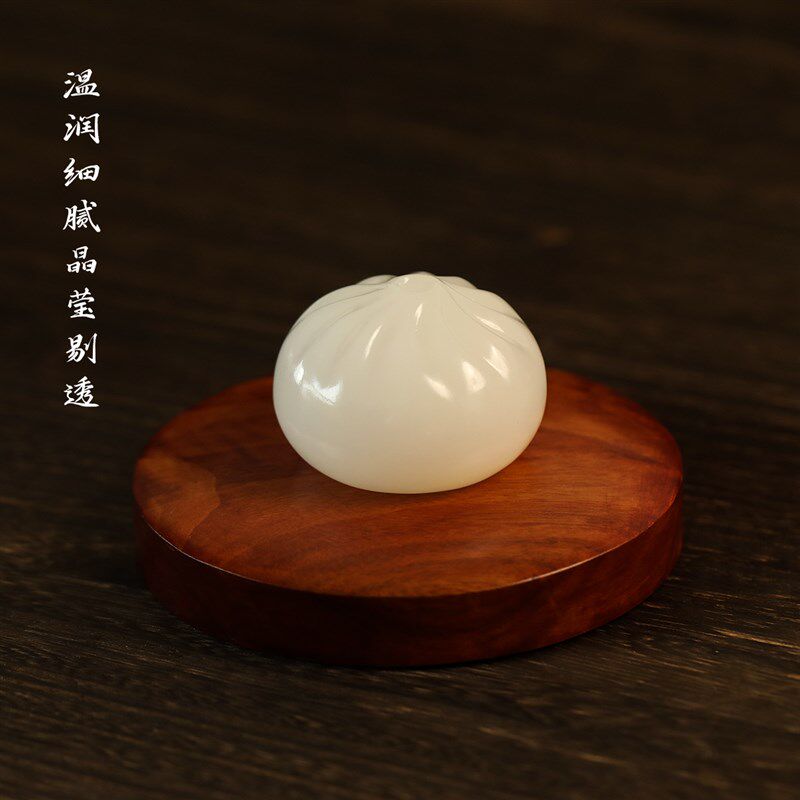 锦瑟文房白玉小福包子文房镇纸镇尺中式特色桌面摆件蒸蒸日上