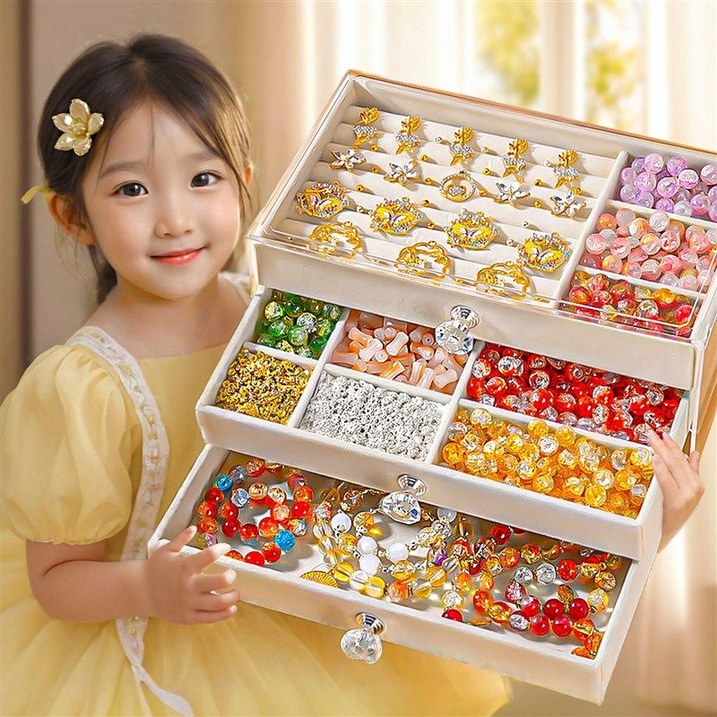 儿童串珠项链女童首饰套装公主饰品小女孩珍珠的手链玩具宝宝礼盒