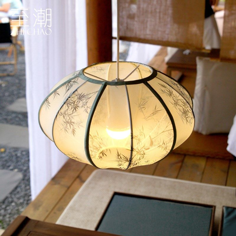 中古复古餐厅灯笼简约新中式火锅店酒店客厅书房卧室茶室布艺吊灯