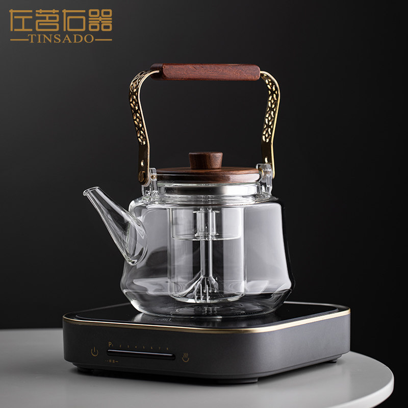 左茗右器玻璃蒸煮茶壶耐高温提梁壶日式家用蒸煮壶电陶炉烧水煮茶