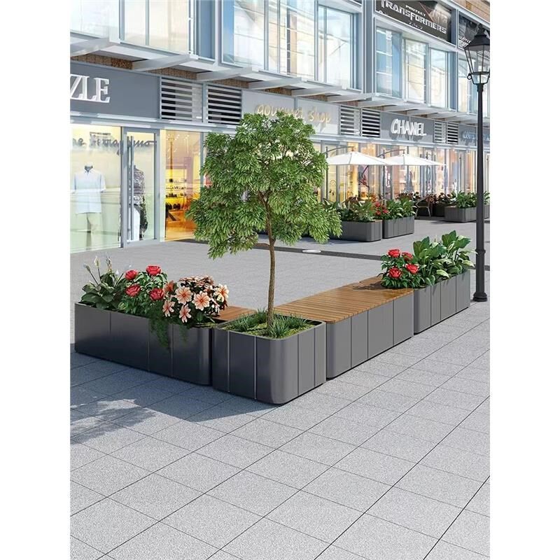 户外铁艺花箱售楼部组合商业街道路不锈钢花槽室外围栏隔断花池